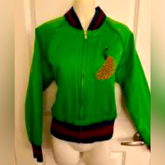 WILFRED Sz S Toulin Peacock Embroidered Quilted Lining Bomber Jacket NEW - Picture 1 of 12